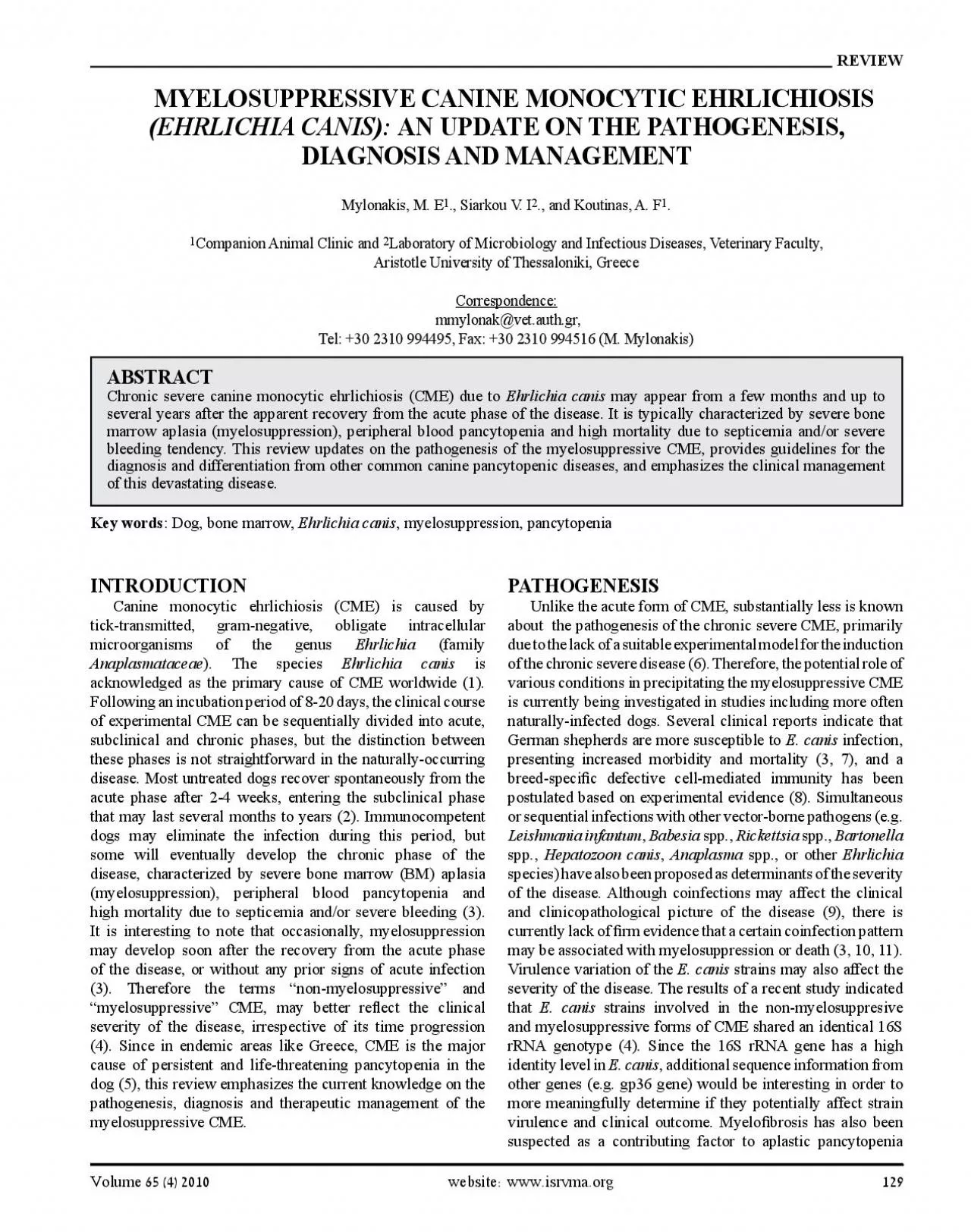 PDF-MYELOSUPPRESSIVE CANINE MONOCYTIC EHRLICHIOSIS EHRLICHIA CANIS AN U