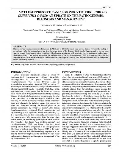 MYELOSUPPRESSIVE CANINE MONOCYTIC EHRLICHIOSIS EHRLICHIA CANIS AN U