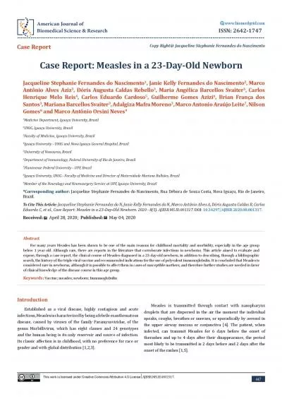 Case Report Measles in a 23DayOld Newborn