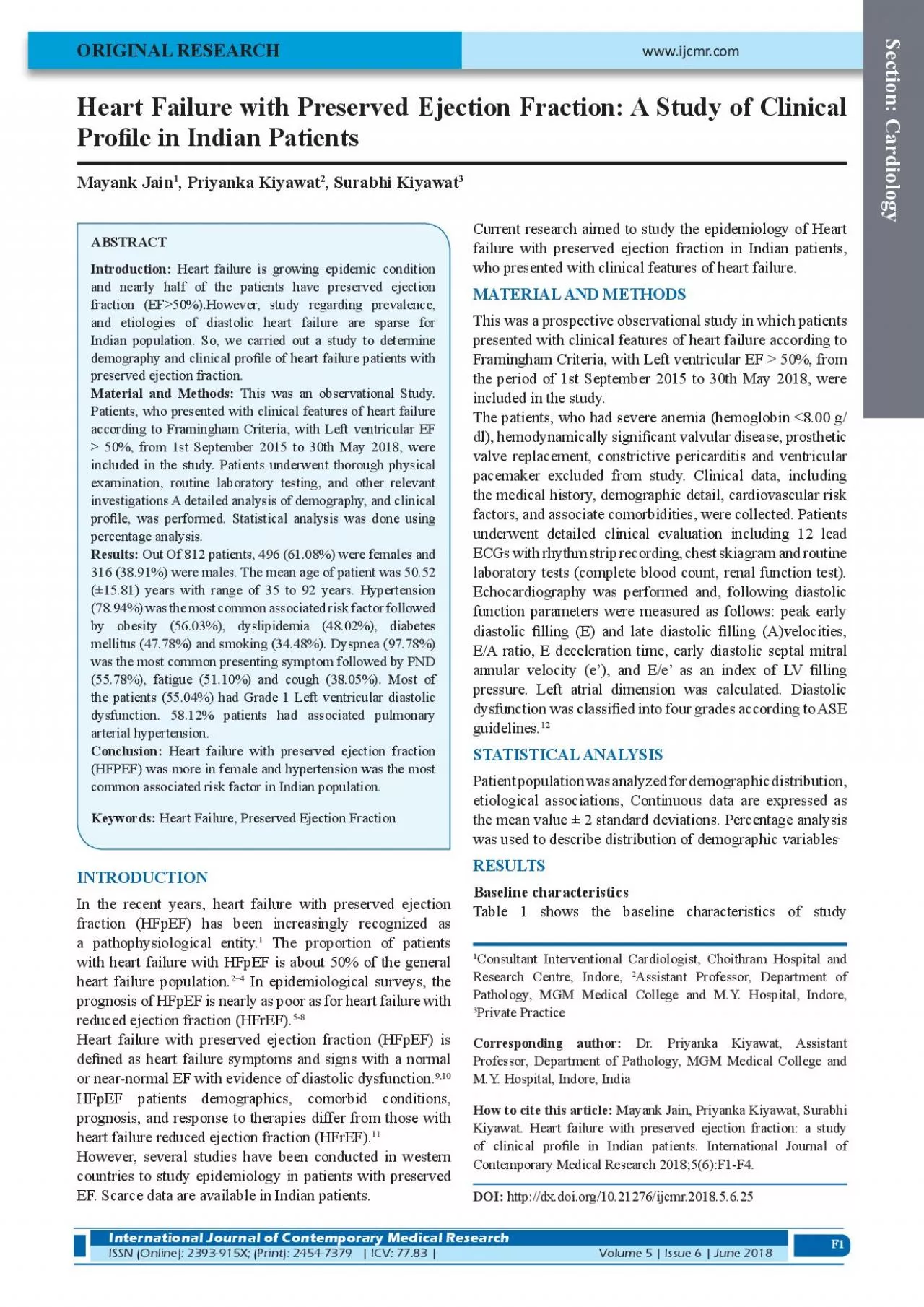 PDF-Heart Failure with Preserved Ejection Fraction A Study of Clinical