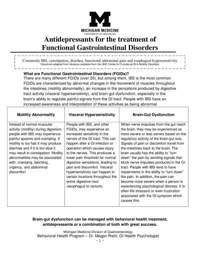 Antidepressants for the treatment of Functional GastrointestinaDisorde