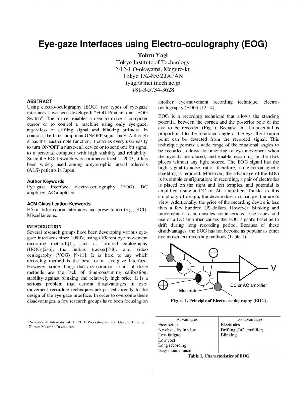 PDF-Figure 1 Principle of Electrooculography EOG Tohru Yagi 2121 O