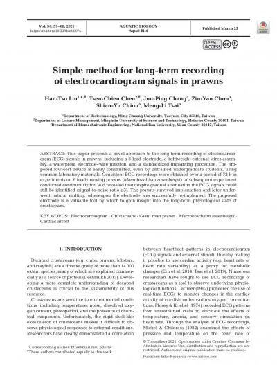 Lin et alLongterm ECG recording of prawnsinputs to obtain different