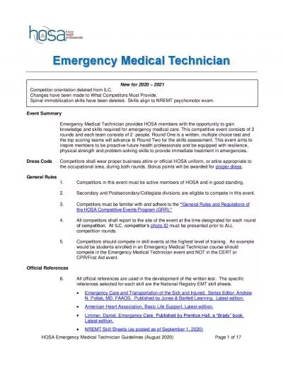 HOSA Emergency Medical Technician Guidelines