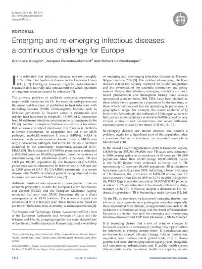 EmergingandreemerginginfectiousdiseasesacontinuouschallengeforEurope