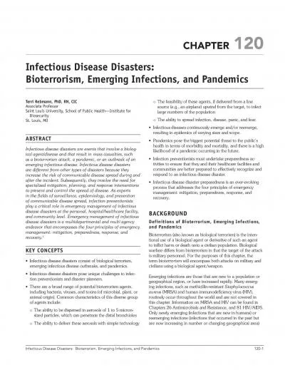 Infectious Disease Disasters  Bioterrorism Emerging Infections and