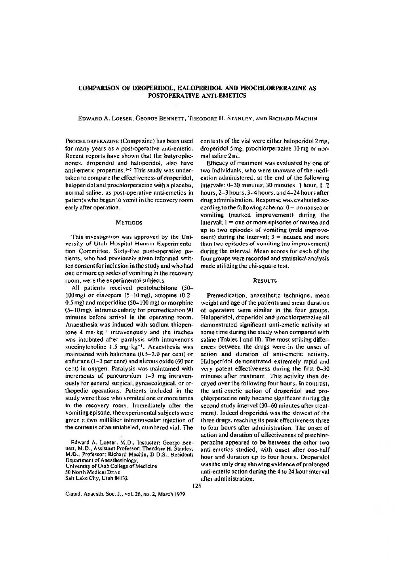 PDF-DROPERIDOL HALOPERIDOL AND PROCHLORPERAZINE POSTOPERATIVE ANTIEMETIC