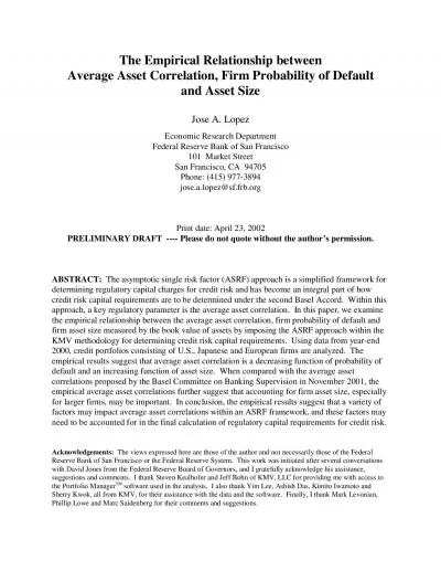 The Empirical Relationship betweenAverage Asset Correlation Firm Prob