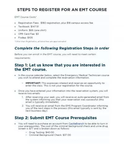 STEPS TO REGISTER FOR AN EMT COURSE