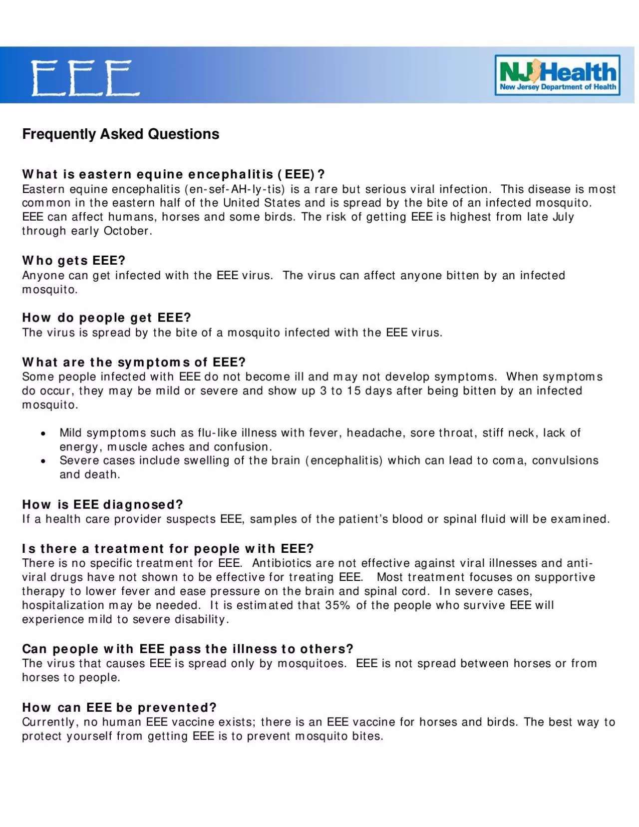 PDF-Frequently Asked Questions encephalitis EEEEastern equine encepha