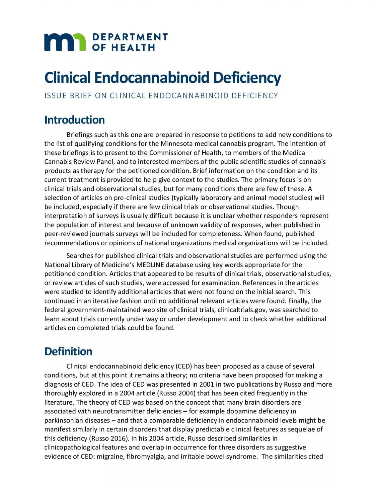 PDF-Clinical Endocannabinoid DeficiencyISSUE BRIEF ON CLINICAL ENDOCANNABU