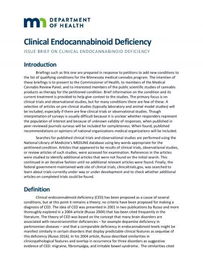 Clinical Endocannabinoid DeficiencyISSUE BRIEF ON CLINICAL ENDOCANNABU