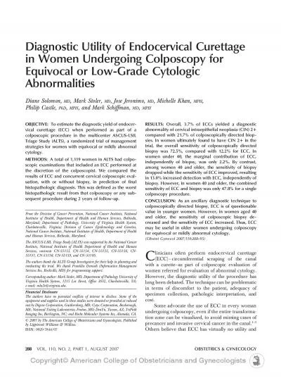 DiagnosticUtilityofEndocervicalCurettageinWomenUndergoingColposcopyfor