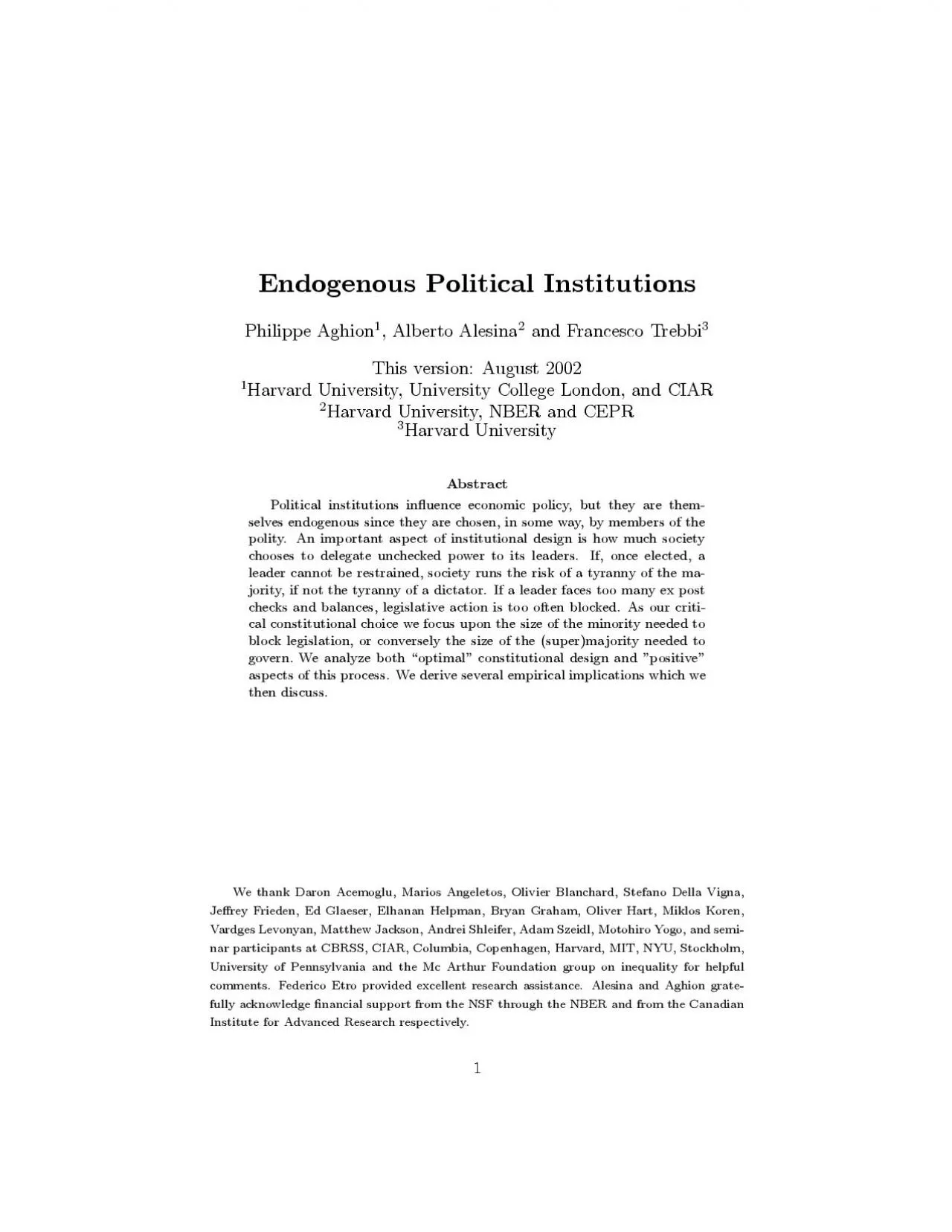 PDF-EndogenousPoliticalInstitutionsPhilippeAghionAlbertoAlesinaandFrances