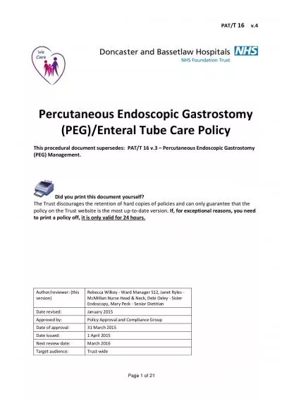 ercutaneous Endoscopic Gastrostomy