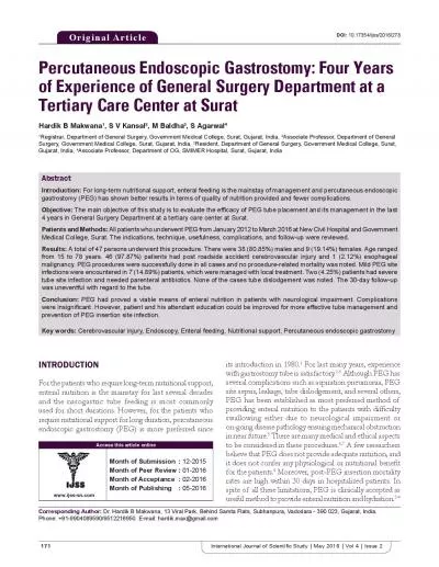 Percutaneous Endoscopic Gastrostomy Four Years