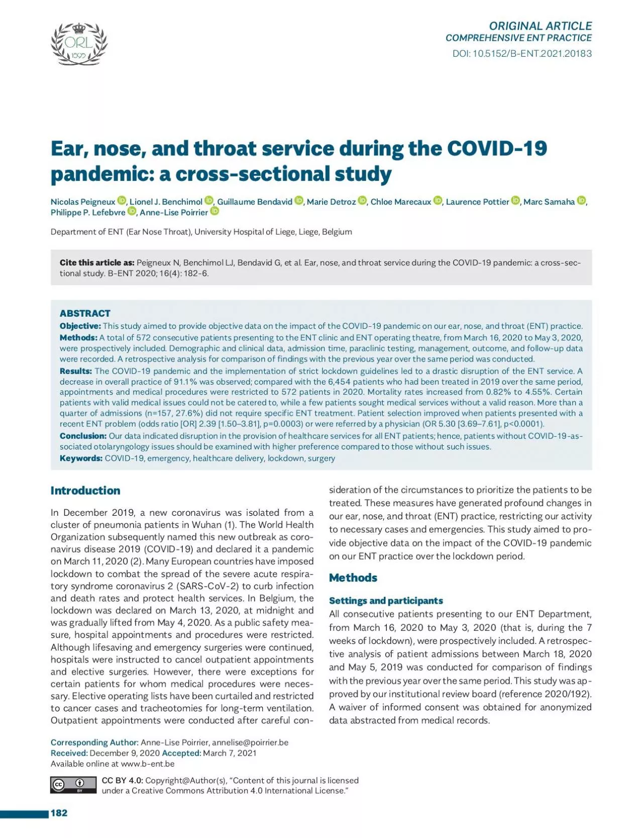 PDF-Ear nose and throat service during the COVID19