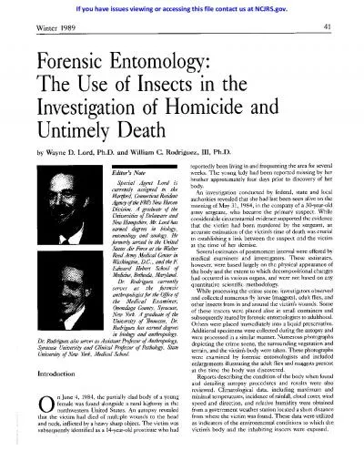 Winter198941ForensicEntomologyTheUseofInsectsintheInvestigationofHomi