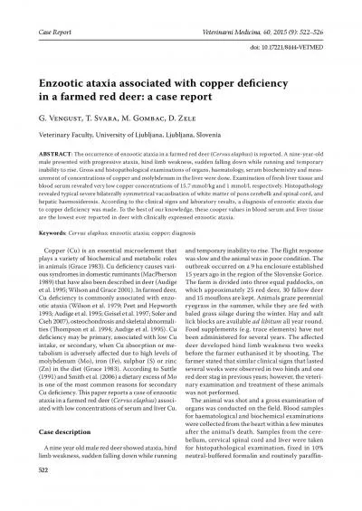 Enzootic ataxia associated with copper de31ciency