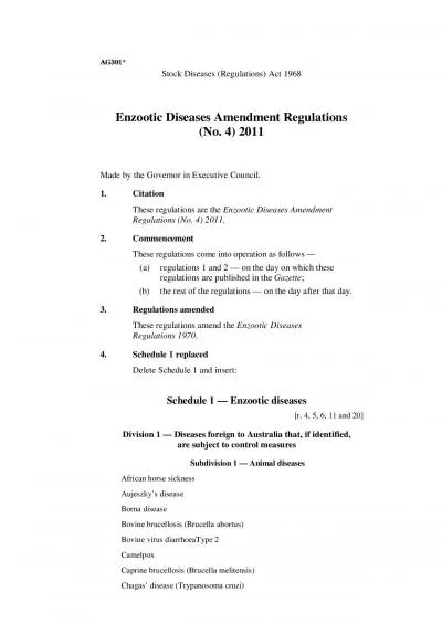 AG301 Stock Diseases Regulations Act 1968 Enzootic Diseases Amendme