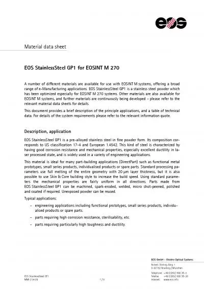 Material data sheet   EOS GmbH  Electro Optical Systems   RobertRing