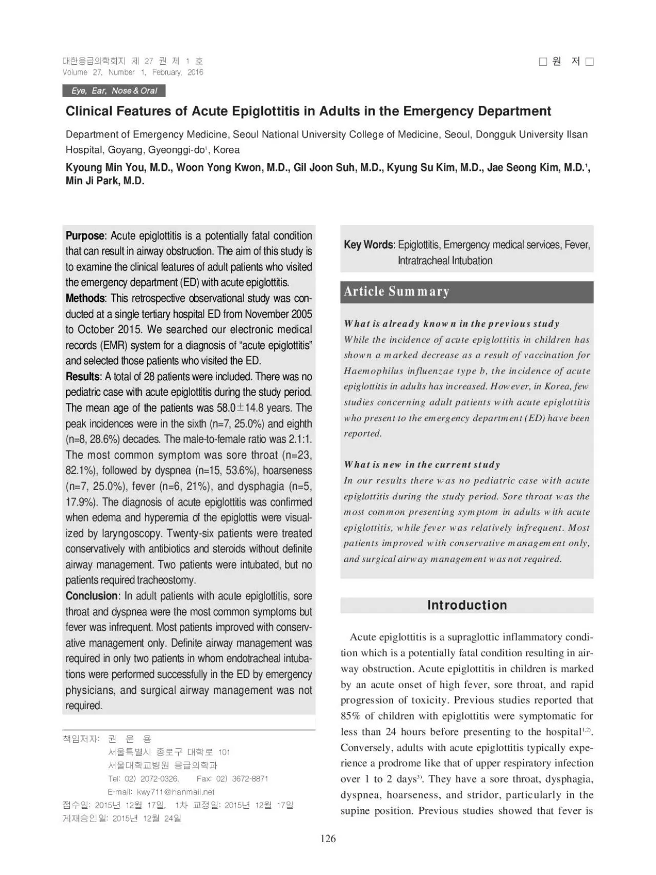 PDF-Clinical Features of Acute Epiglottitis in Adults in the Emergency Dep