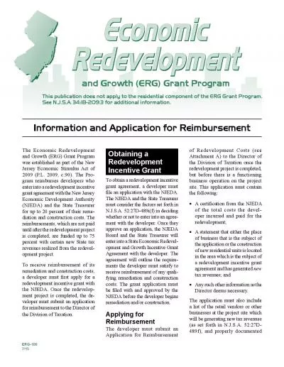 Information and Application for Reimbursementand Growth ERG Grant Pr