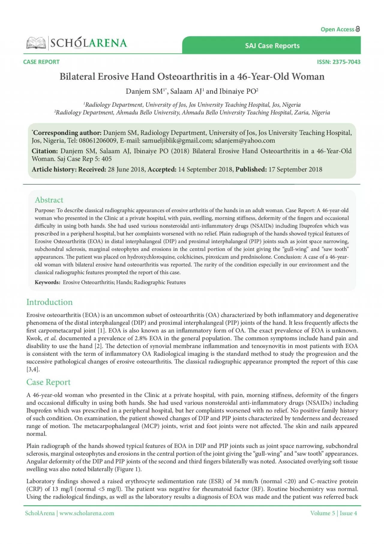 PDF-Bilateral Erosive Hand Osteoarthritis in a 46YearOld Woman