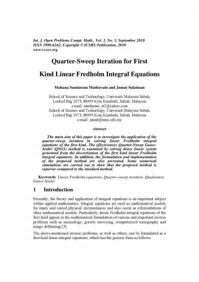 359    QuarterSweep Iteration for First Kind Linear Fredholm