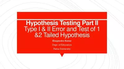 Hypothesis Testing Part II