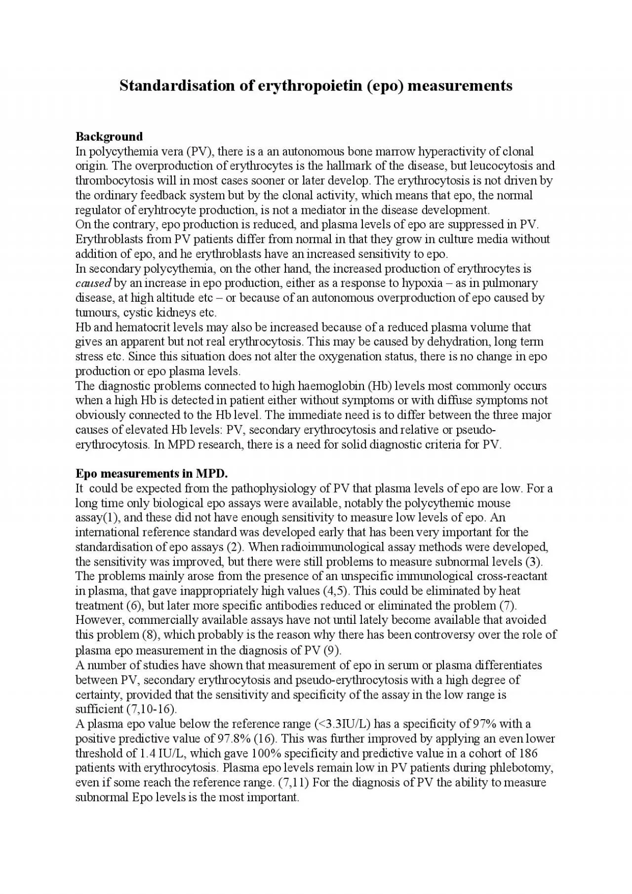 PDF-Standardisation of erythropoietin epo measurements