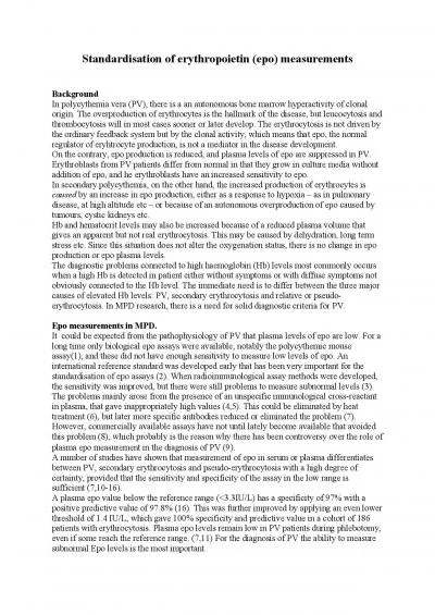 Standardisation of erythropoietin epo measurements