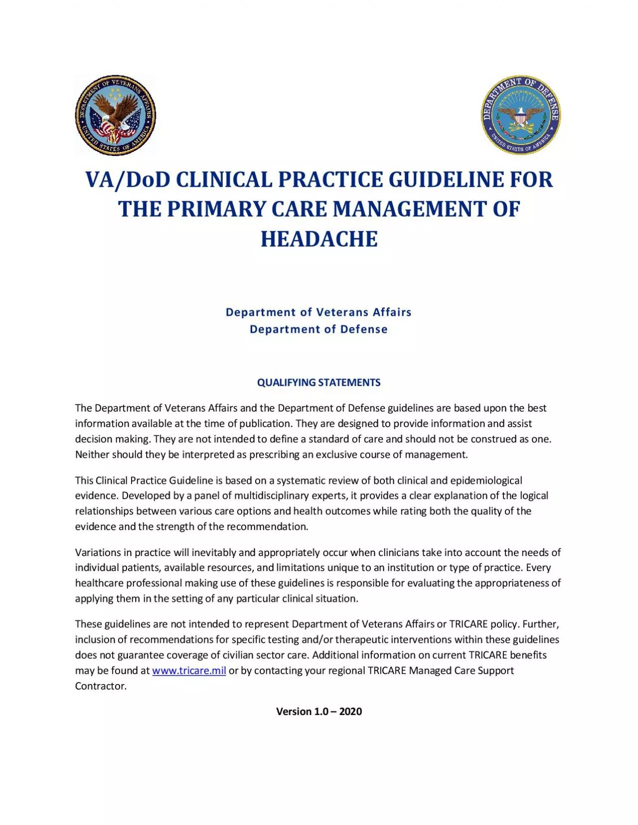D CLINICAL PRACTICE GUIDELINE FOR THEPRIMARY CAREMANAGEMENT OF HEADACH