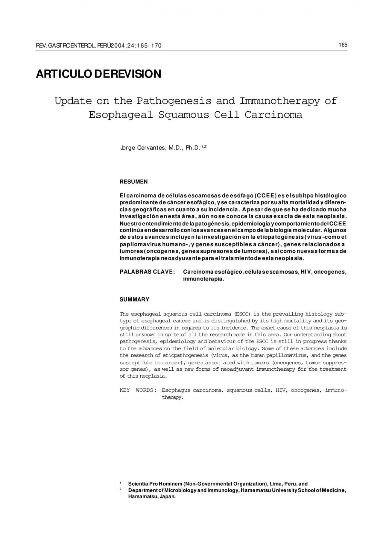 UPDATE ON THE PATHOGENESIS AND IMMUNOTHERAPY OF ESOPHAGEAL SQUAMOUS CE