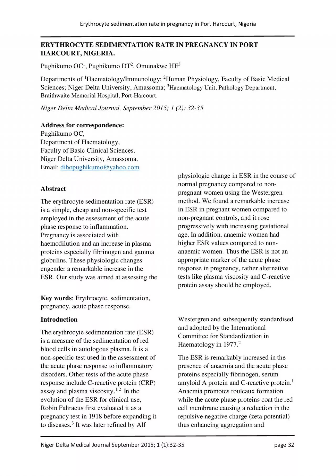 PDF-Erythrocyte sedimentation rate in pregnancy in P