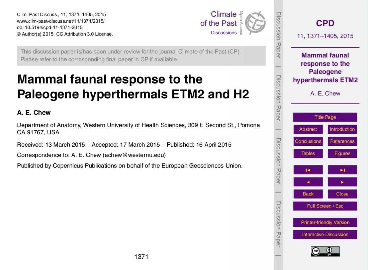 MammalfaunalresponsetothePaleogenehyperthermalsETM2AEChew