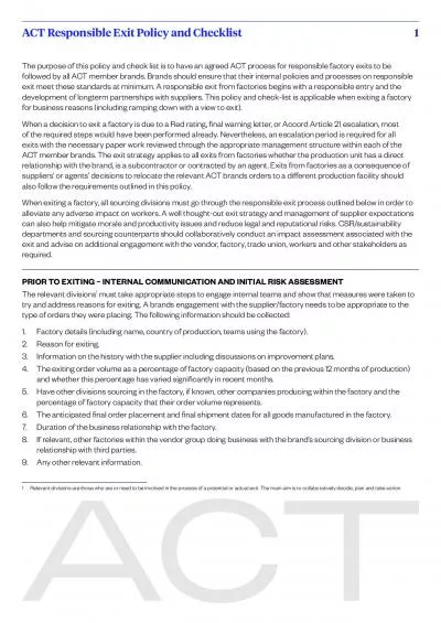 ACT Responsible Exit Policy and Checklist