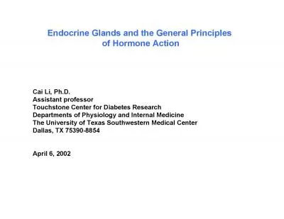Endocrine Glands and the General Principles