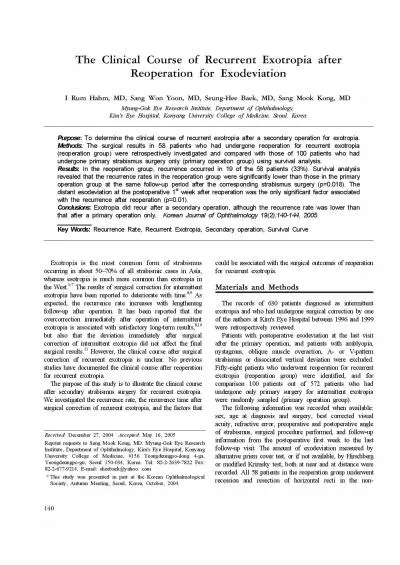 The CMJOJcaM Course of RecurreOt ExotropJa after ReoperatJoO for Exode