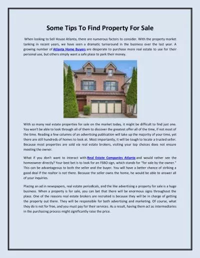 Some Tips To Find Property For Sale
