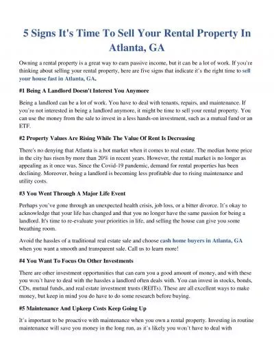 5 Signs It\'s Time To Sell Your Rental Property In Atlanta, GA