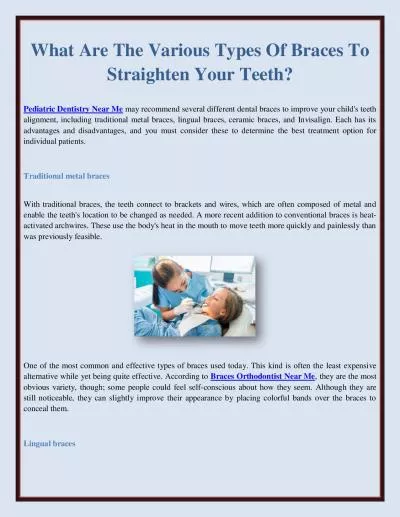 What Are The Various Types Of Braces To Straighten Your Teeth?