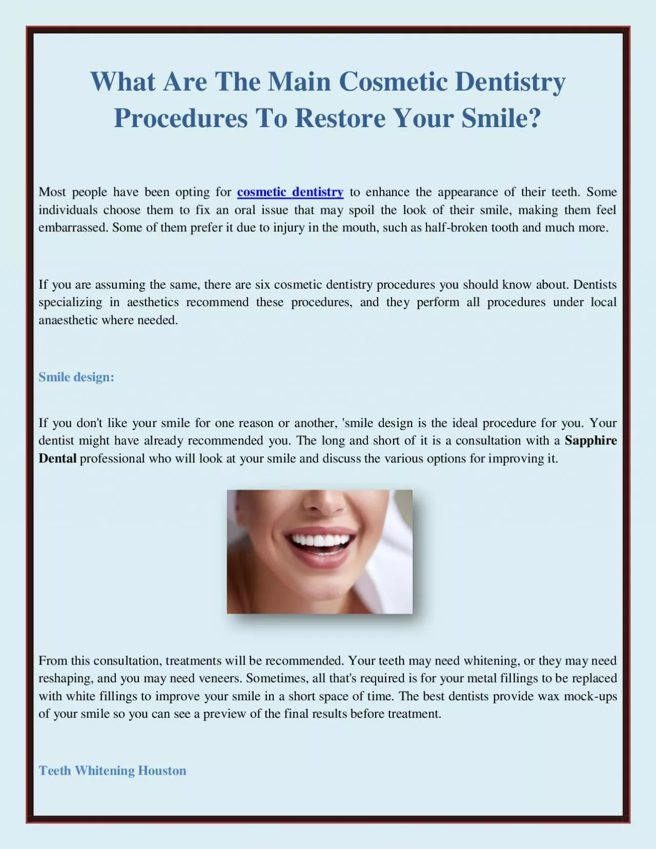 PDF-What Are The Main Cosmetic Dentistry Procedures To Restore Your Smile?