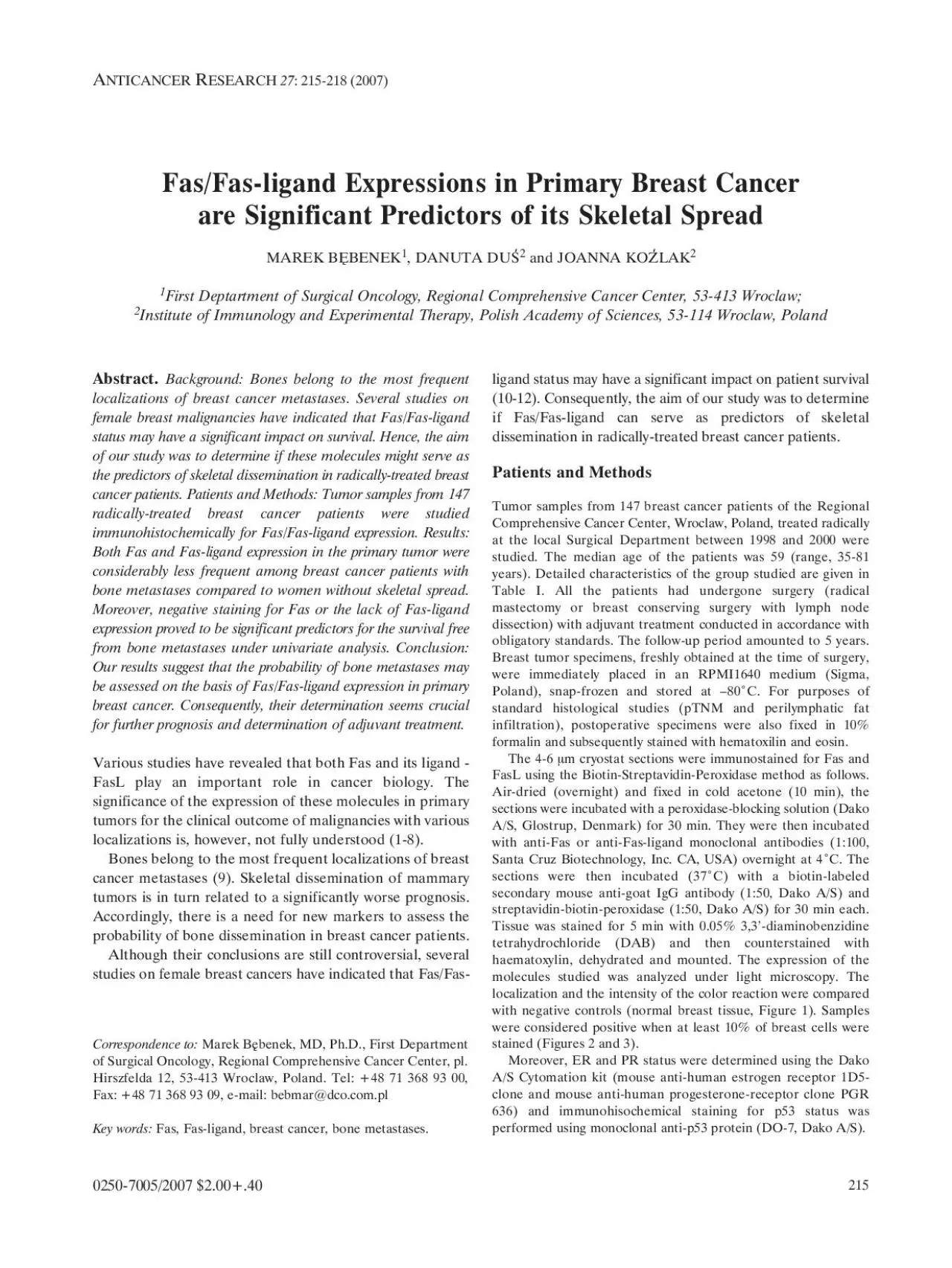 PDF-Abstract Background Bones belong to the most frequentlocalizations o