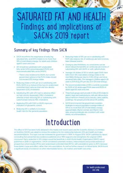 SATURATED FAT AND HEALTH Findings and implications of SACNs 2019 re