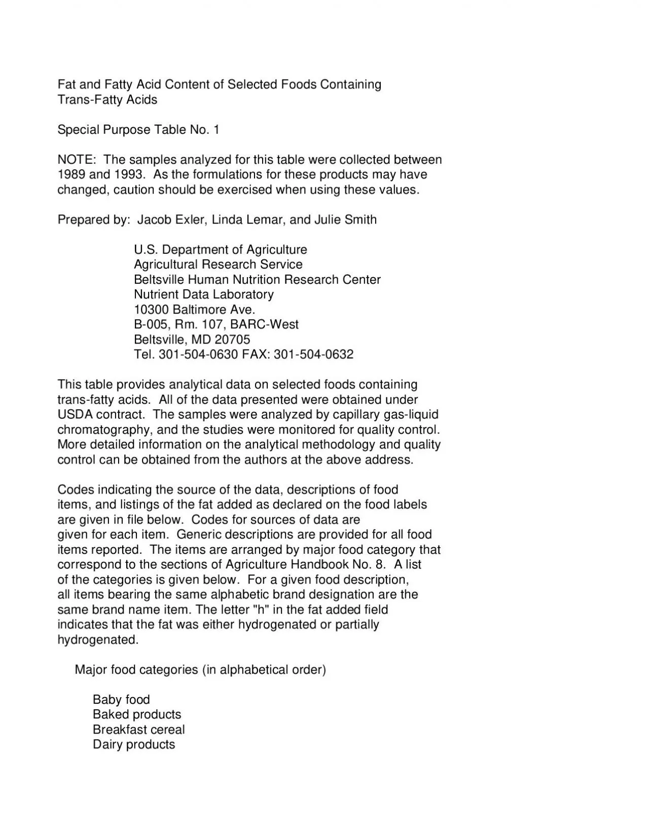 PDF-Fat and Fatty Acid Content of Selected Foods ContainingTransFatty Aci