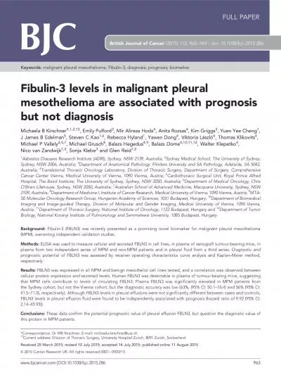 Fibulin3levelsinmalignantpleuralmesotheliomaareassociatedwithprognosi