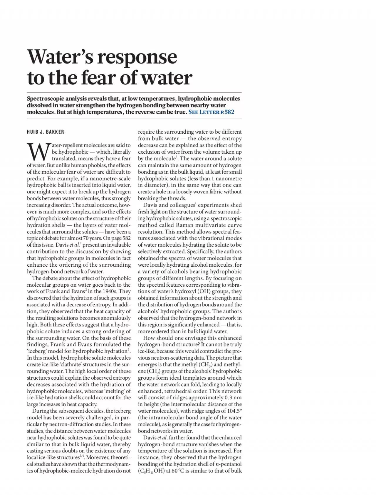 PDF-Water146s response to the fear of waterSpectroscopic analysis revea