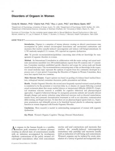 Disorders of Orgasm in WomenDepartment of Psychology University of T