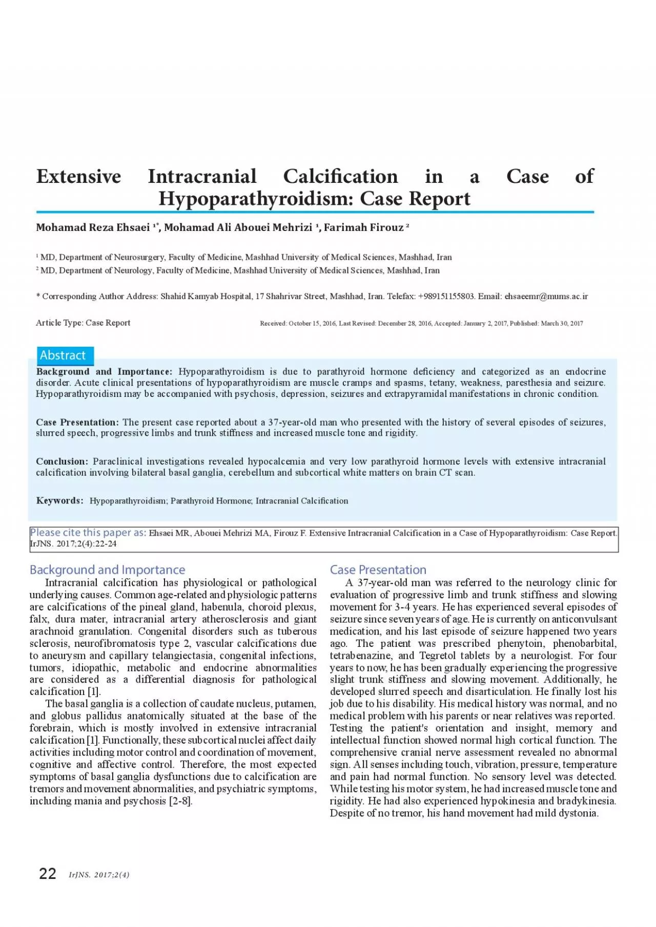 PDF-Extensive Intracranial Calci31cation in a Case of